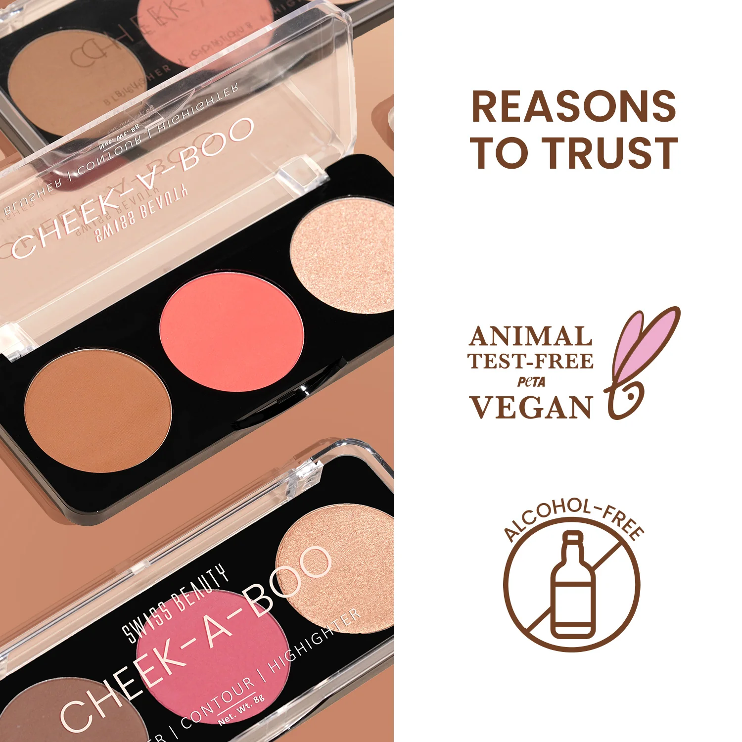 Cheek-A-Boo 3-in-1 Face Palette with Blusher , Contour and Highlighter - Image 11
