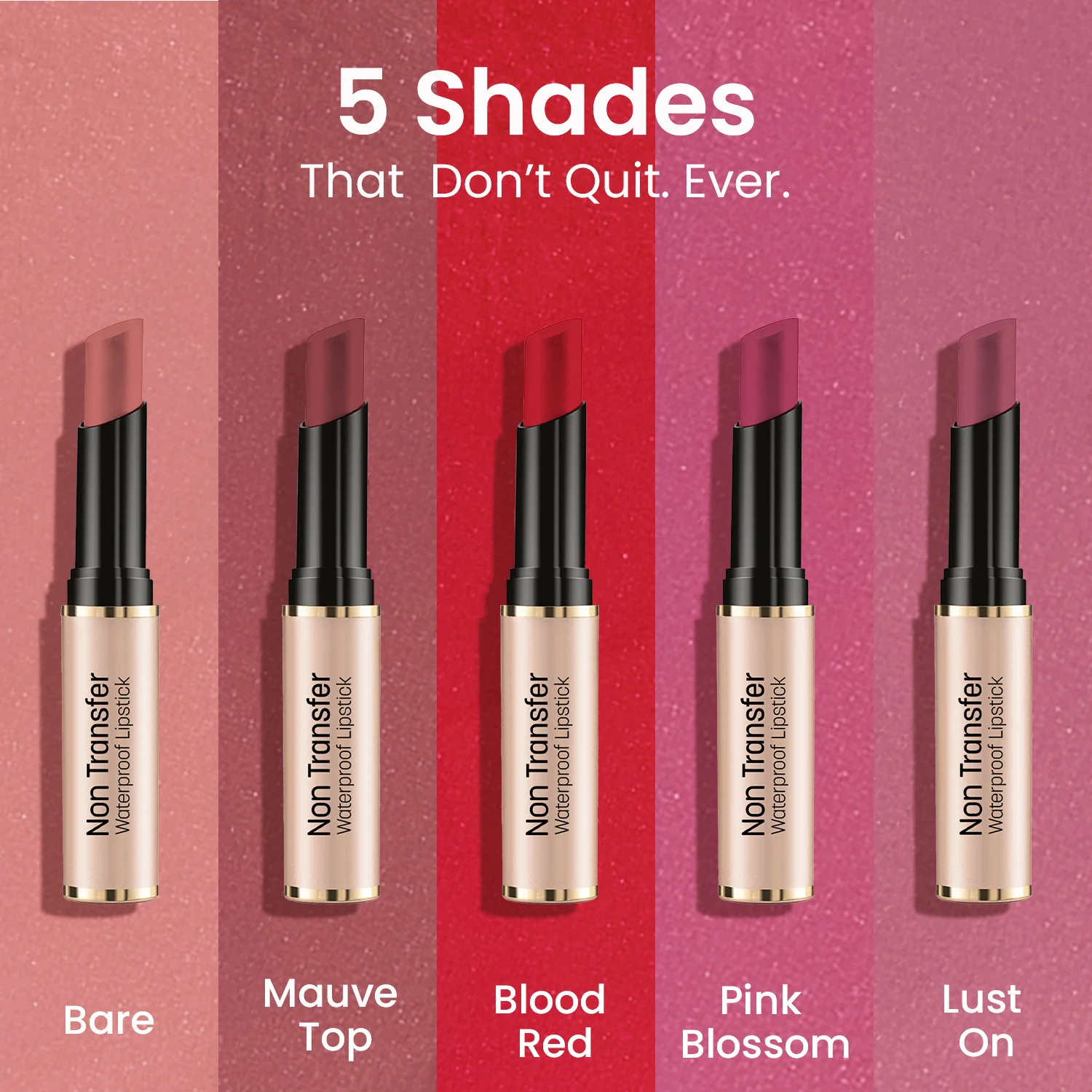 Non Transfer Waterproof Lipstick - Pack Of 5 - Image 3